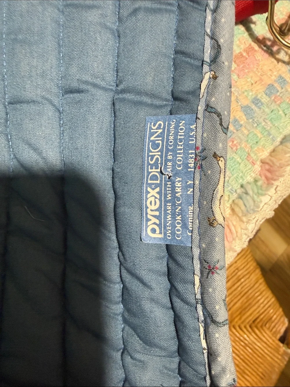 Pyrex  Corningware Quilted Blue goose geese cook n carry Cottagecore RARE